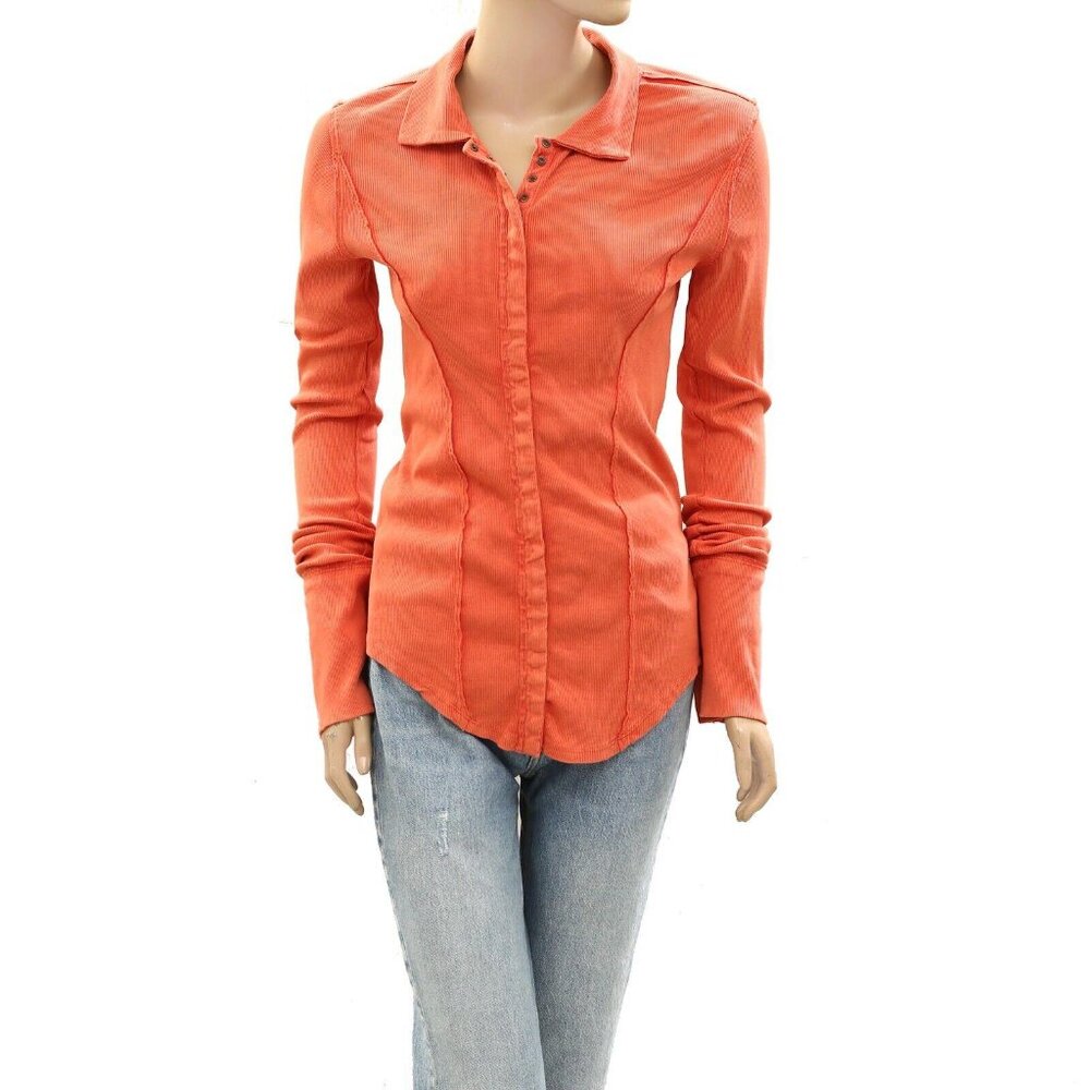 Free People Coral Button-Up Blouse - Picture 4 of 8
